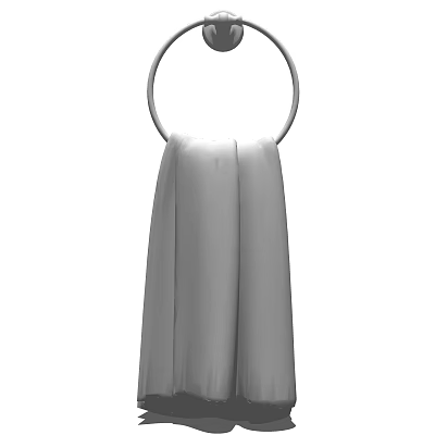 Soft Absorbent Gray Towel Hanging On Ring Holder In Home Bathroom 3d model