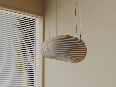 Light Colored Striped Pendant Chandelier Hanging In Room With Window Blinds 3d model