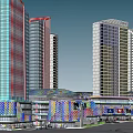 Modern Commercial Landscape Design With Tall Building Shopping Complex And Glass Facade