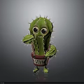 Cute cartoon cactus plant featuring big eyes red pot green feet and LOVE HUGS text