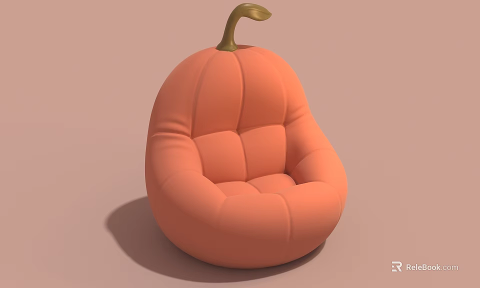 Cozy Pumpkin Shaped Orange Single Sofa With Green Stem Decoration 3d model