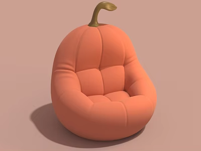 Cozy Pumpkin Shaped Orange Single Sofa With Green Stem Decoration 3d model