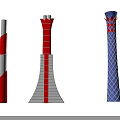 Colorful Designed Pipes in Red White Blue Featuring Striped and Geometric Patterns on Black Background