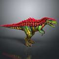 Detailed Dinosaur Spiked Back Green Red Yellow 3D Model Standing Pose Gray Gradient Background