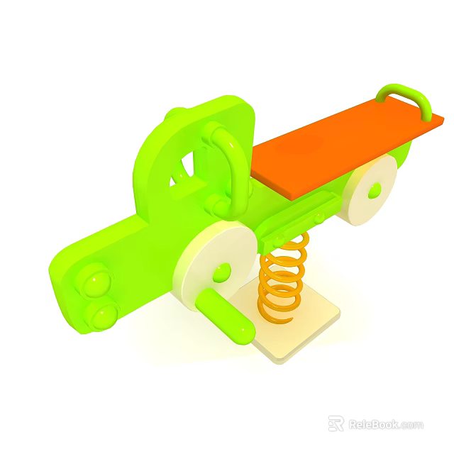Colorful Playground Spring Rider With Green Body Orange Seat White Wheels And Spring Base 3d model 