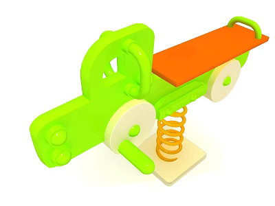 Colorful Playground Spring Rider With Green Body Orange Seat White Wheels And Spring Base 3d model