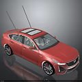 Red Shiny Sedan With Sunroof Antennas And Modern Black Design Wheels