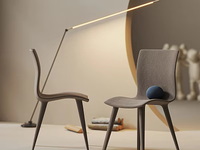 Modern Minimalist Dining Chairs With Floor Lamp Warm Lighting And Decorative Figurines 3d model