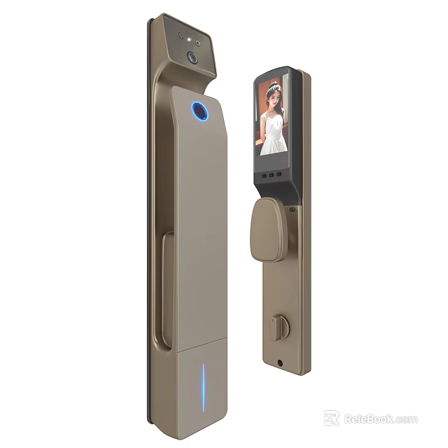 Smart Golden Digital Door Handle With Fingerprint Scanner And Camera 3d model 