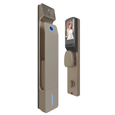 Smart Golden Digital Door Handle With Fingerprint Scanner And Camera 3d model