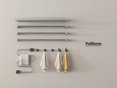 Sleek Poliform Bathroom Accessories With Multiple Metal Bars Towel Racks And Towels 3d model