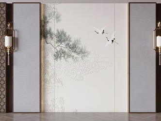 Chinese background wall restaurant background wall Chinese wall lamp decorative lattice 3d model