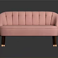 Pink Modern Sofa with Tufted Backrest and Wooden Legs Featuring Metal Accents