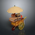 Pretzel Street Food Cart With Tan Umbrella Wooden Boxes And Yellow Wheels