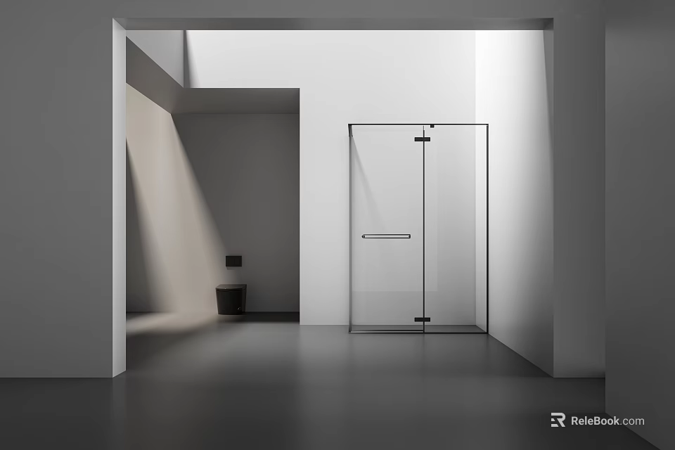 Modern Minimalist Bathroom Interior With Glass Shower Enclosure White Walls And Dark Flooring 3d model 