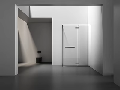 Modern Minimalist Bathroom Interior With Glass Shower Enclosure White Walls And Dark Flooring 3d model