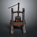 Vintage Wooden Garden Gadget With Metal Press Frame And Cylindrical Container