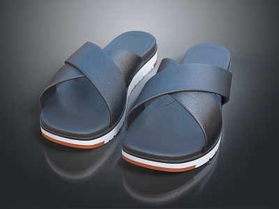 Black Cross Strap Leather Slippers with White Orange Sole and Casual Design 3d model