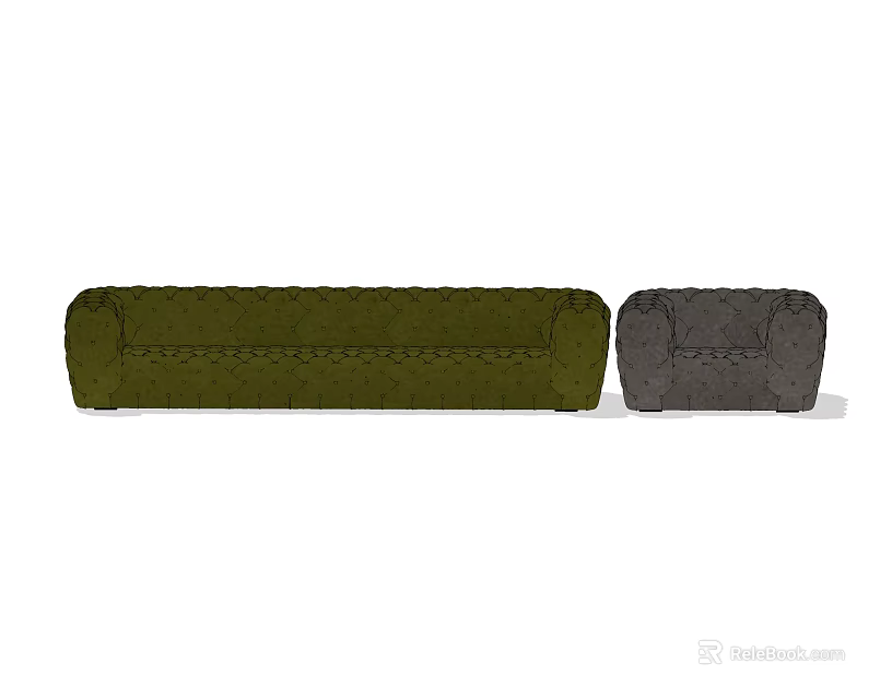 Two Piece Sofa Set With Olive Green And Dark Gray Tufted Upholstery Design 3d model 