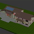 Two Story House Featuring Brown Roof Solar Panels White Walls Garage Driveway And Green Lawn
