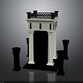 Elegant Classical Doorway Structure With Black And White Design Ornate Top And Flanking Columns