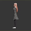 Game Movie Character Featuring Red Pink Hair Plaid Dress Black Stockings White Shoes Arms Outstretched
