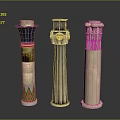 Decorative Columns With Colorful Patterns Intricate Face Carvings and Simple Stone Design