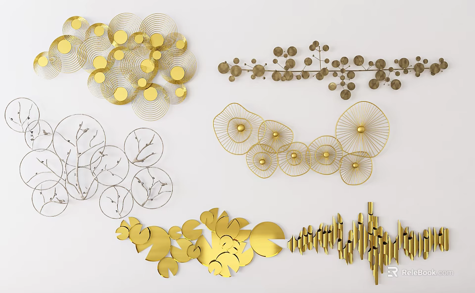 Modern Metal Wall Decor With Geometric Circular And Leaf Shaped Designs 3d model 