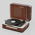 Vintage Record Player With Open Brown Leather Case And Vinyl Record Classic Audio Design