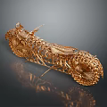 Golden Motorcycle Skeleton Model With Intricate Design Metallic Texture On Dark Background