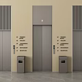 Modern Elevators In Building With Directional Signs And Trash Bins 3d model