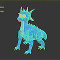 Game Movie Character Blue Dragon 3D Model With Yellow Horns Red Eyes And White Underbelly