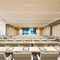 Spacious Modern Meeting Room Interior With Large Screen Well Arranged Seats And Windows