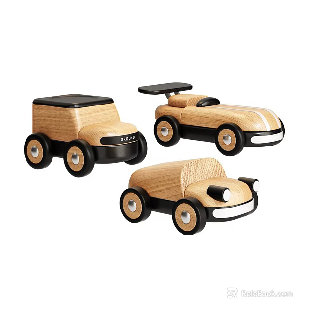 Wooden Electric Toy Cars Set With Truck Sports Car And Classic Simple Design 3d model 