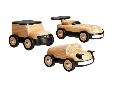 Wooden Electric Toy Cars Set With Truck Sports Car And Classic Simple Design 3d model