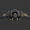 Futuristic Armored Warrior Character With Metallic Armor Gold Accents And Blue Luminous Details