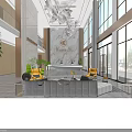 Elegant Modern Office Reception Lobby With Marble Feature Wall And Cozy Lounge Seating Area