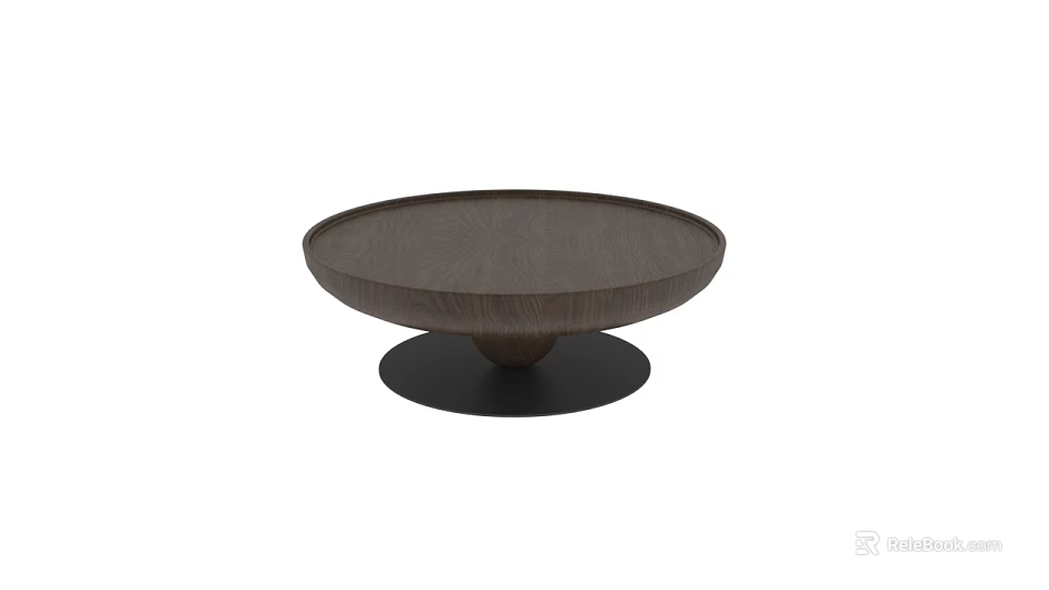 Round Wooden Side Table With Smooth Surface And Black Base Modern Design Style 3d model
