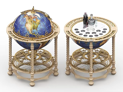 Luxury Decorative Ornament Set With Blue Globe Transparent Tabletop Small Figurines And Golden Carved Bases 3d model