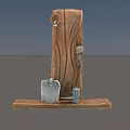 Traditional Agricultural Equipment Set with Shovel and Small Hoe on Wooden Carved Base