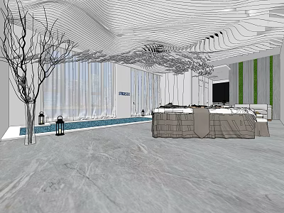 Modern Beauty Hair Salon Interior Design With Stylish Ceiling Large Windows And Marble Floor 3d model