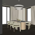 Elegant Modern Restaurant Interior With Dining Table White Chairs Chandelier And Mountain View