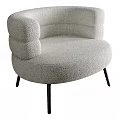 Modern Light Gray Fluffy Armchair With Curved Backrest And Metal Legs Design