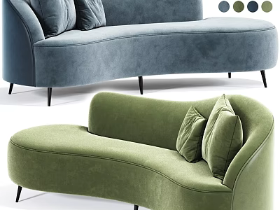 Modern Blue And Green Sofa Stool With Velvet Cushions And Black Legs 3d model