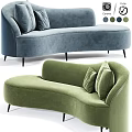 Modern Blue And Green Sofa Stool With Velvet Cushions And Black Legs
