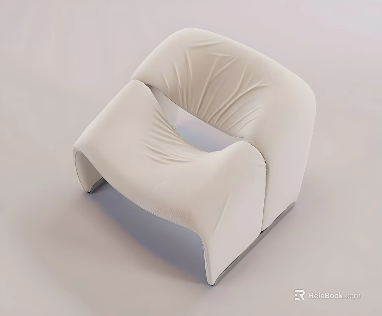 White Modern Leisure Chair with Curved Shape and Pleated Details 3d model 