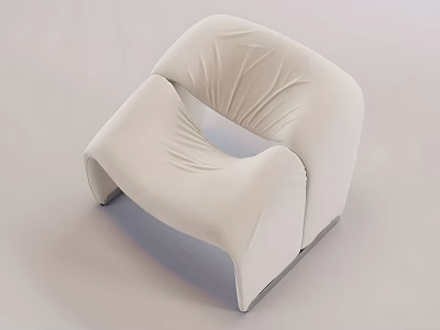 White Modern Leisure Chair with Curved Shape and Pleated Details 3d model