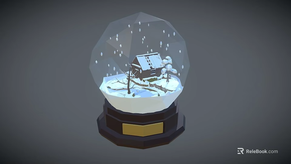 Decorative Snow Globe Ornament Set With Small Cottage Snow Scene And Base 3d model 
