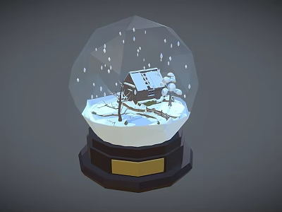 Decorative Snow Globe Ornament Set With Small Cottage Snow Scene And Base 3d model