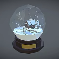 Decorative Snow Globe Ornament Set With Small Cottage Snow Scene And Base